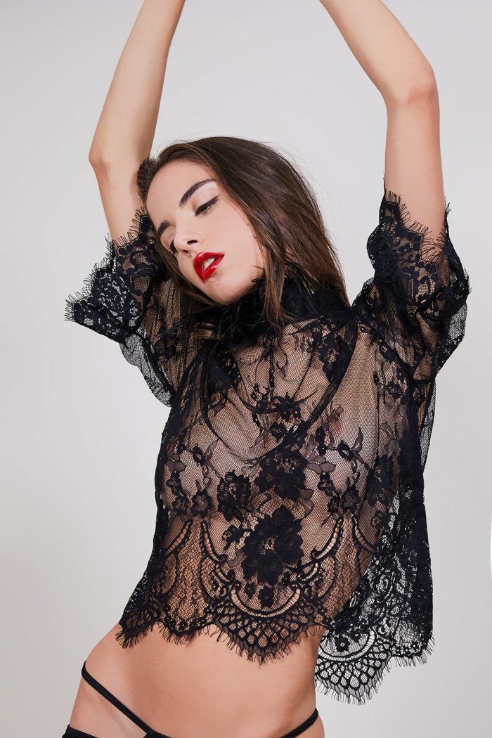 Top noir FEATHER SHIRT Black x Mondin – Image 11