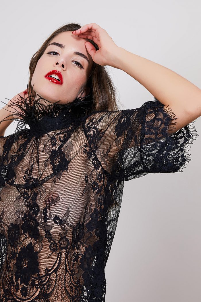 Top noir FEATHER SHIRT Black x Mondin – Image 10